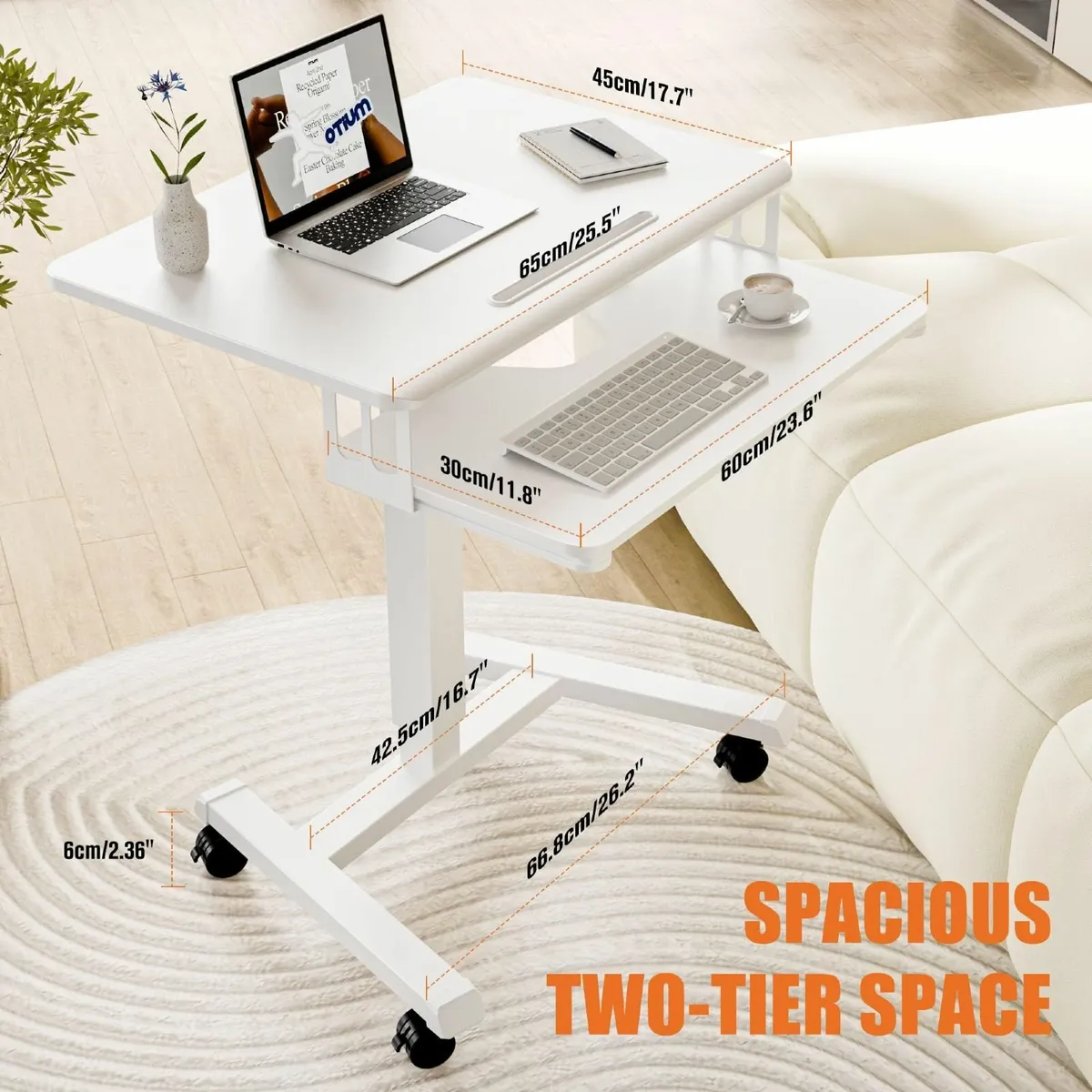 65 x 45cm Two-Tier Mobile Standing Desk 4 Rolling - Image 4