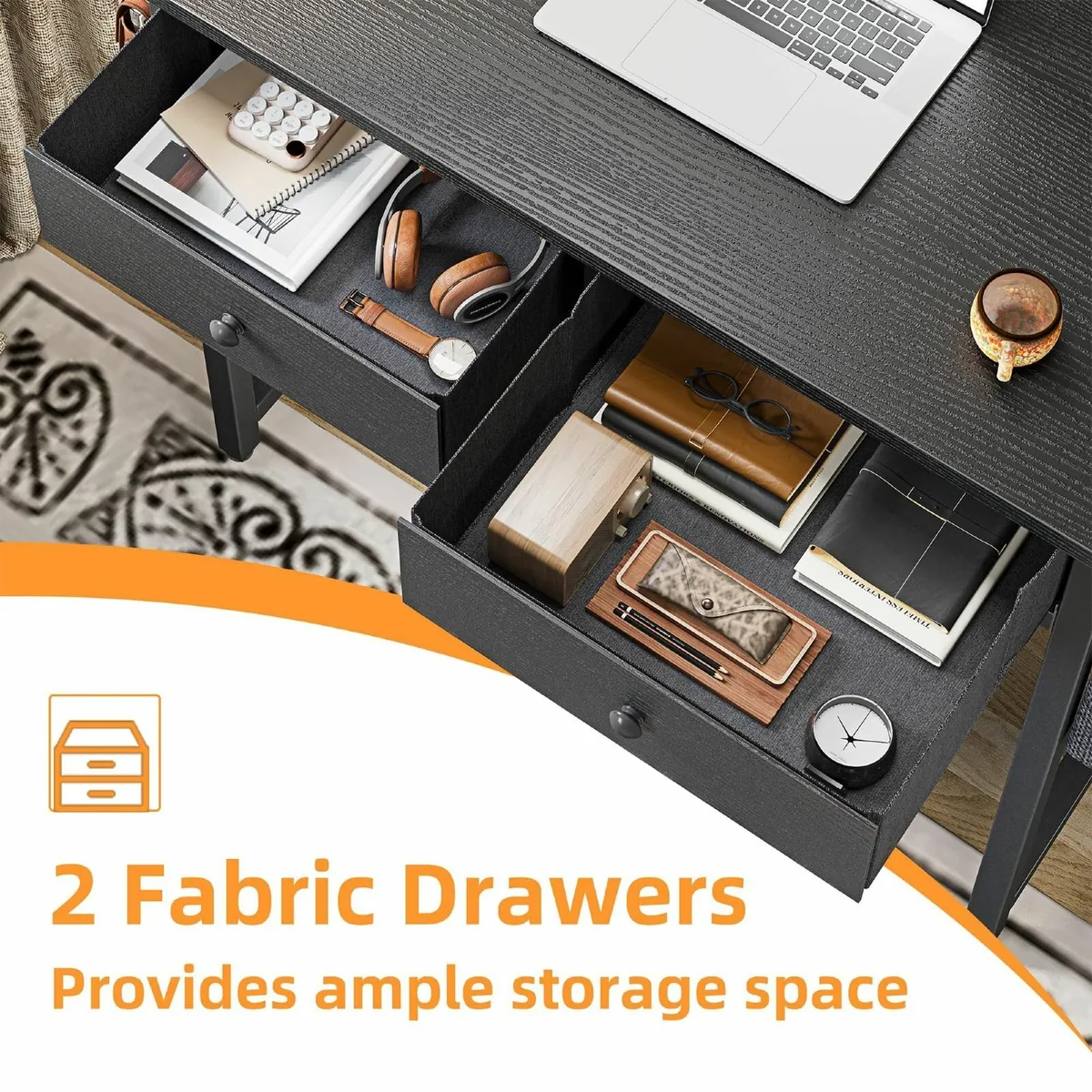 Small Desk Drawers 80cm Comuputer Fabric Storage H - Image 4