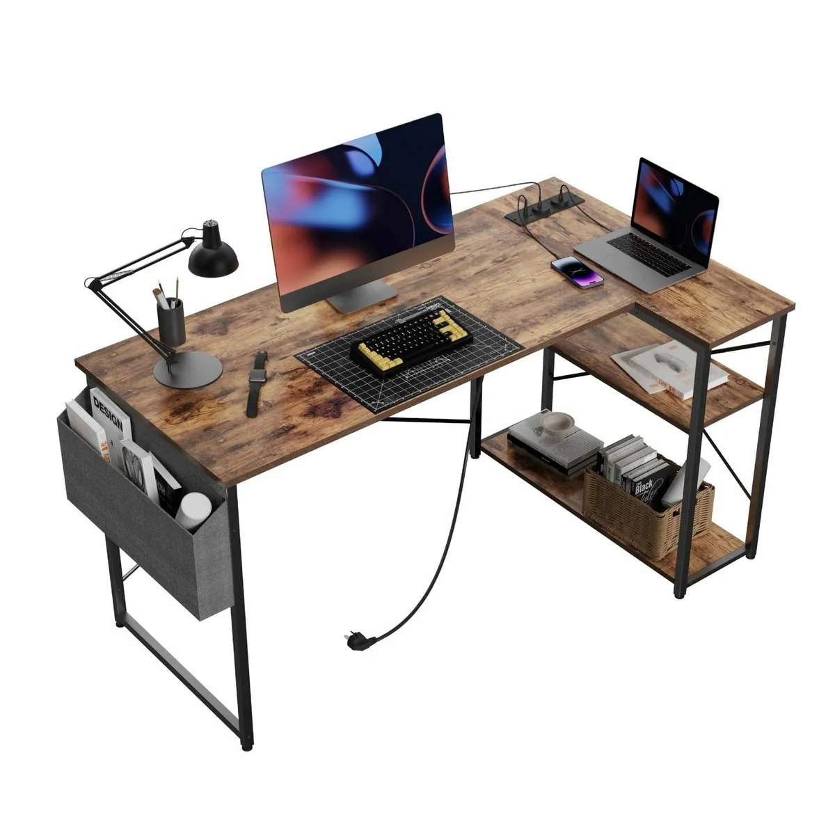 Small L Shaped Desk Power Outlets - 100x70 cm Corn - Image 1