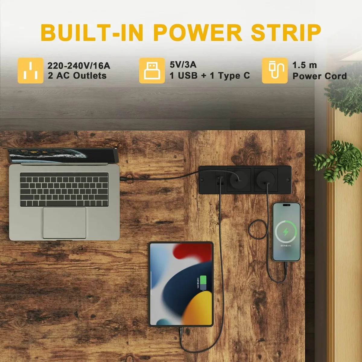 Small L Shaped Desk Power Outlets - 100x70 cm Corn - Image 4
