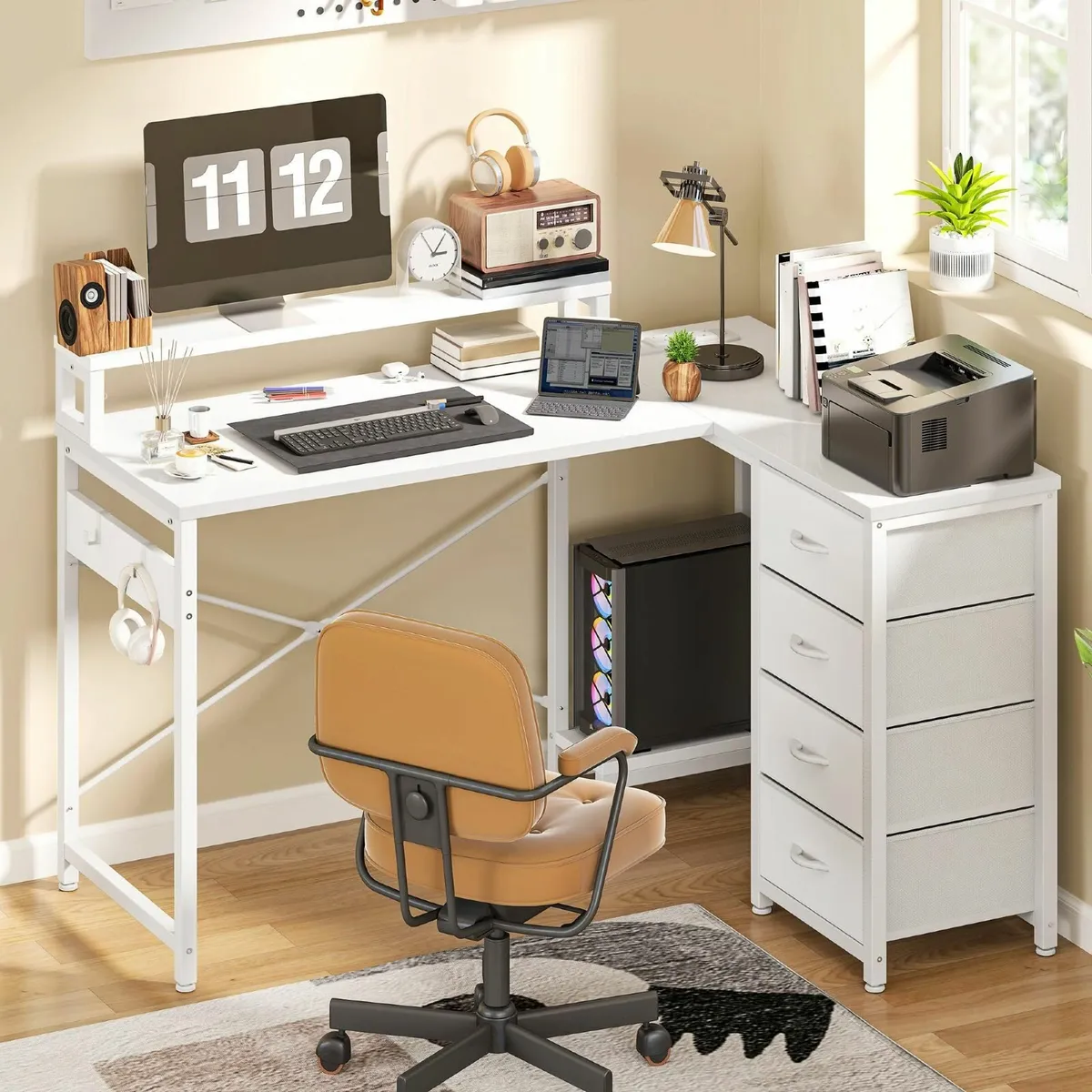 Computer Desk Drawers L Shaped Gaming Desks LED Li - Image 1