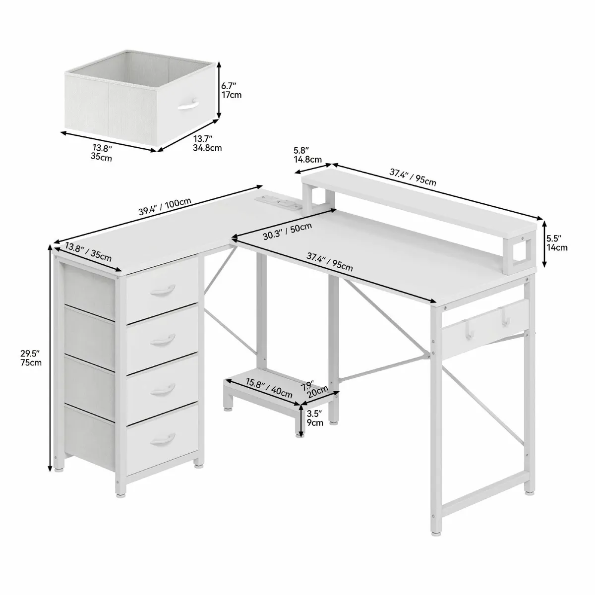Computer Desk Drawers L Shaped Gaming Desks LED Li - Image 2