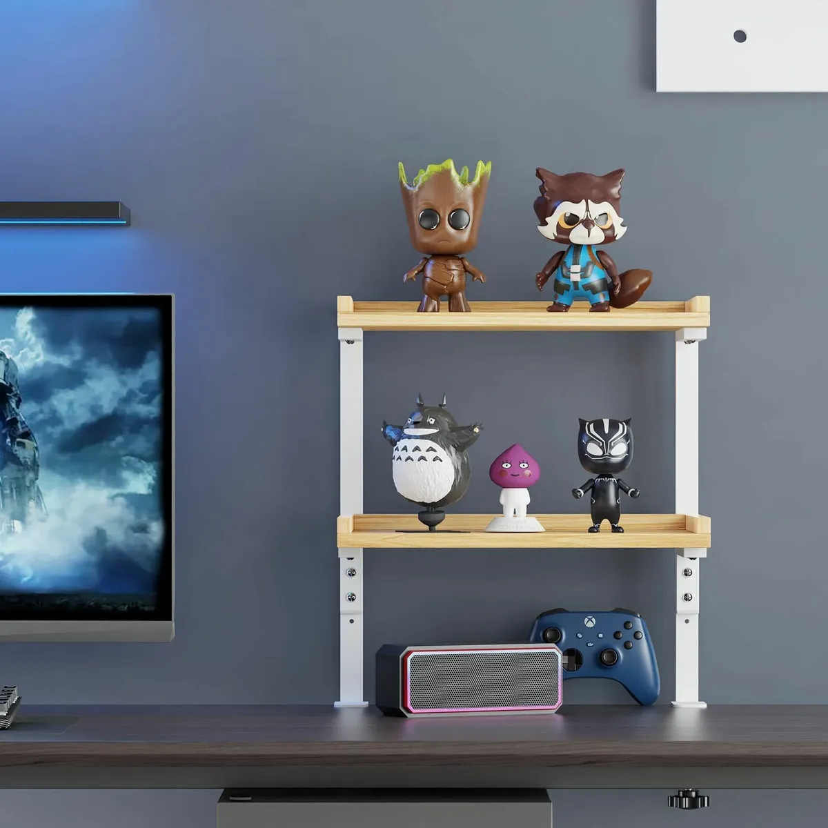 Clamp On Desk Shelf 2-Tier Wood Shelving Unit for - Image 2