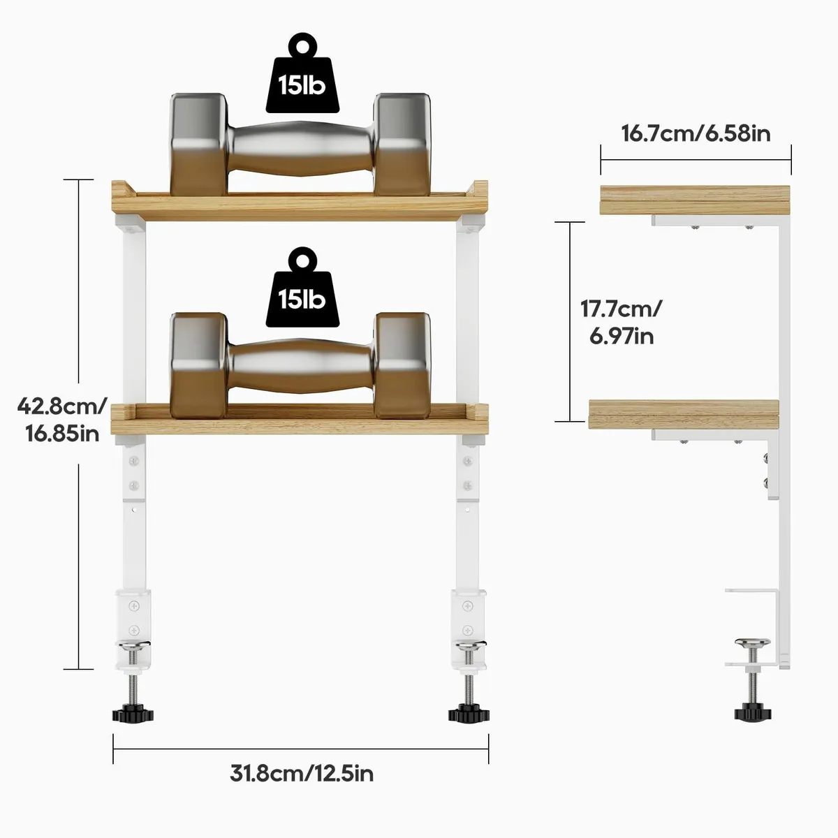 Clamp On Desk Shelf 2-Tier Wood Shelving Unit for - Image 3