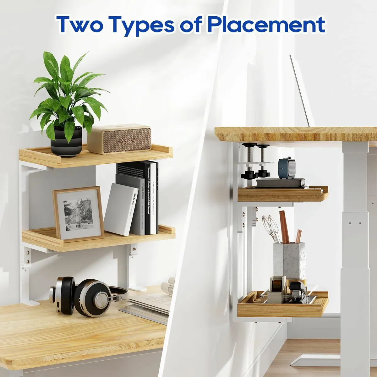 Clamp On Desk Shelf 2-Tier Wood Shelving Unit for - Image 4