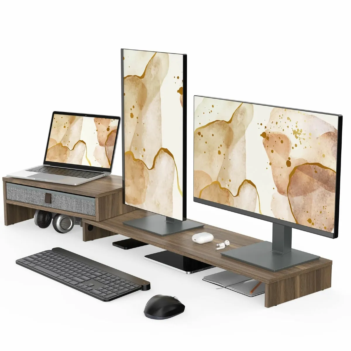 Monitor Stand Riser Drawer 2 Shelf Swivel and Adju - Image 1