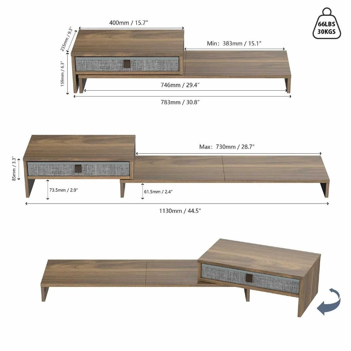 Monitor Stand Riser Drawer 2 Shelf Swivel and Adju - Image 3