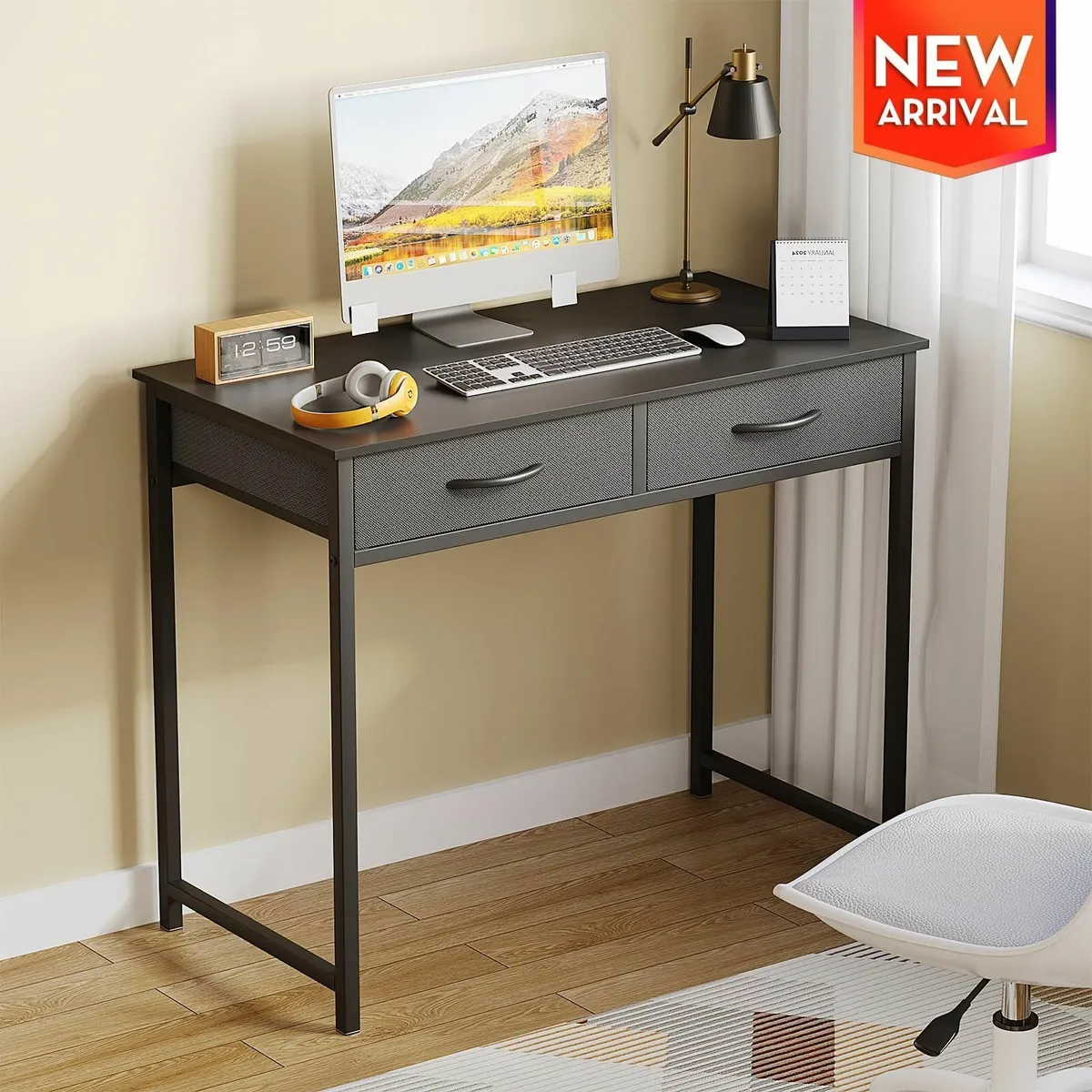 Small Computer Desk Drawers 31.5 Inch Black Vanity - Image 2