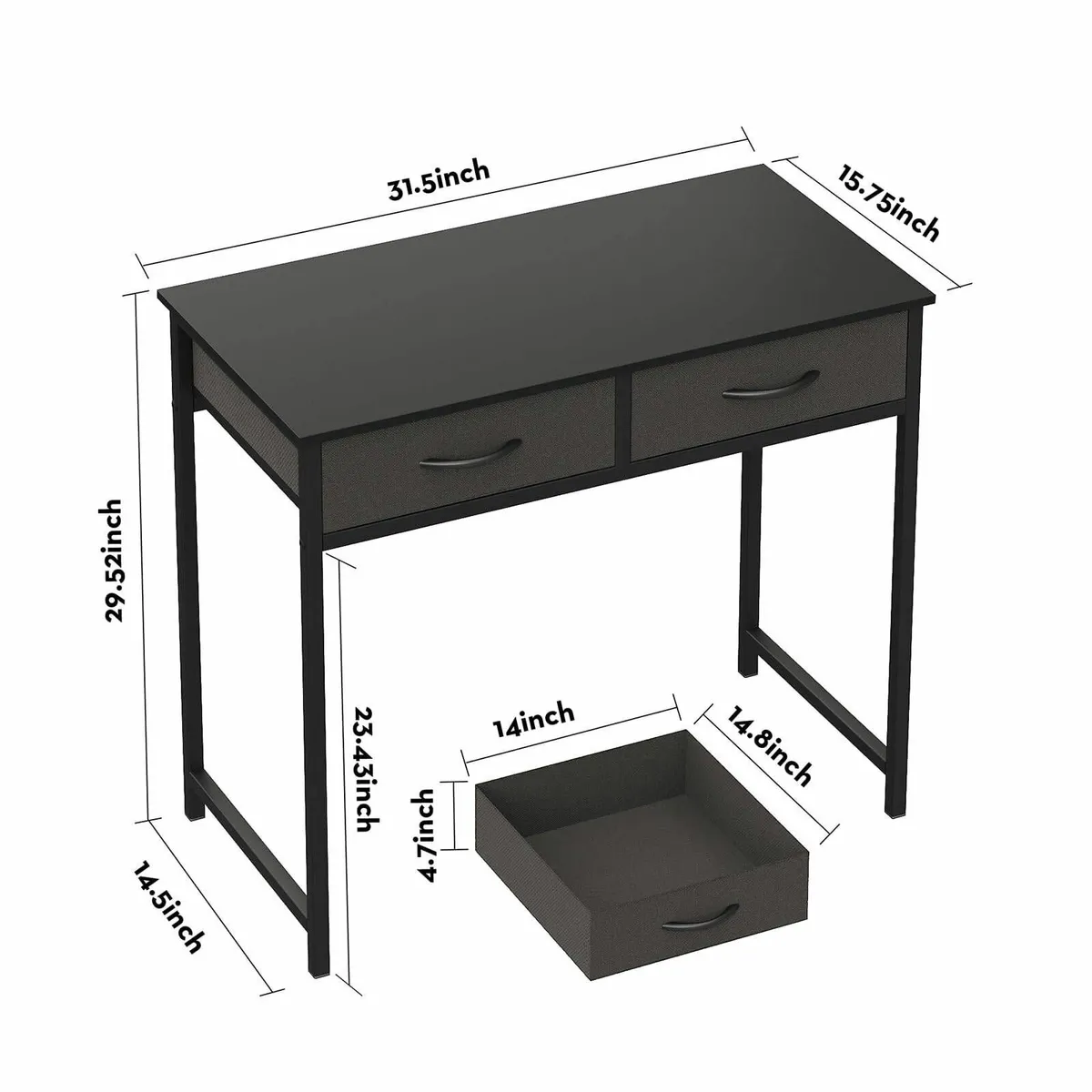 Small Computer Desk Drawers 31.5 Inch Black Vanity - Image 3