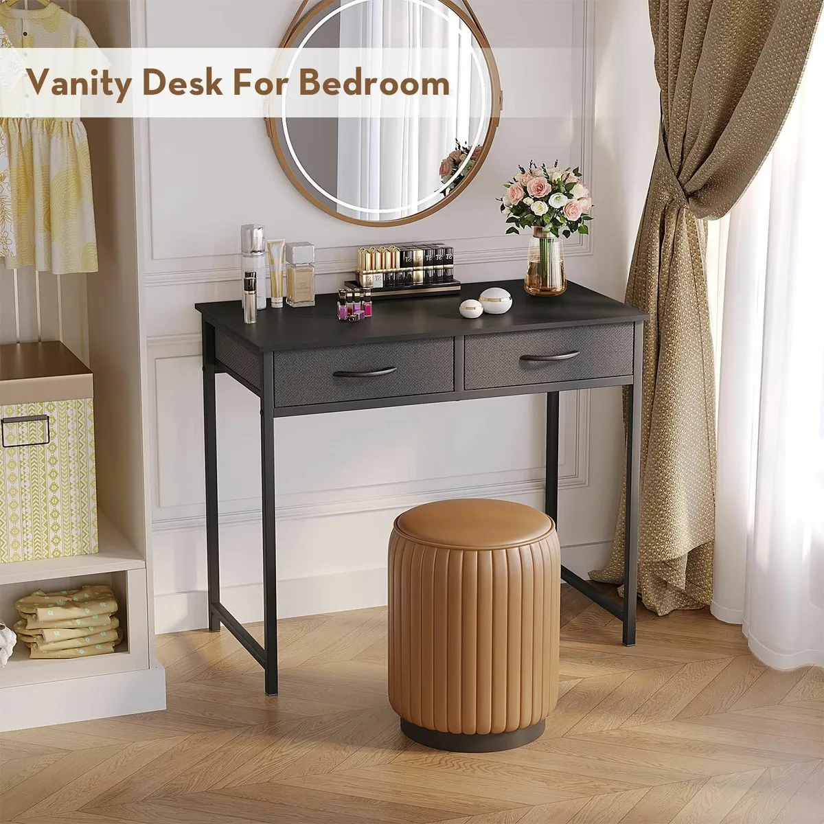 Small Computer Desk Drawers 31.5 Inch Black Vanity - Image 4