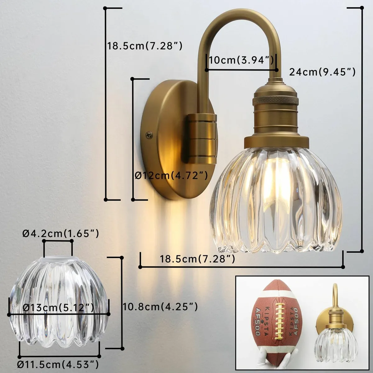 Vintage Gooseneck Wall Light Sconce Clear Tulip Gl - Image 2