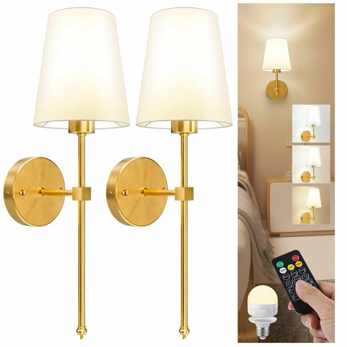 Battery Operated Wall Sconce Set of 2 Rechargeable - Image 1