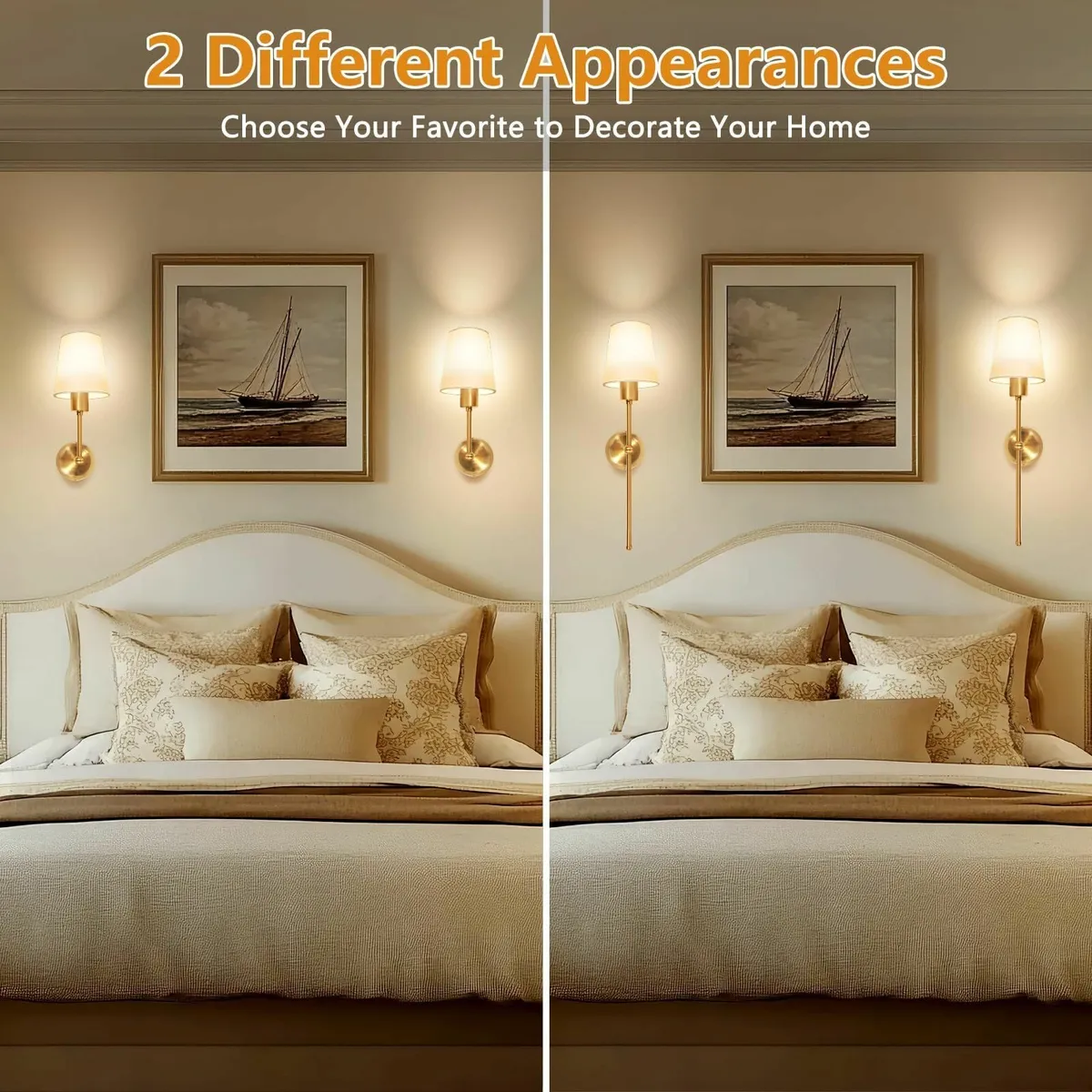 Battery-Operated Wall Sconces Fabric Shade Recharg - Image 2