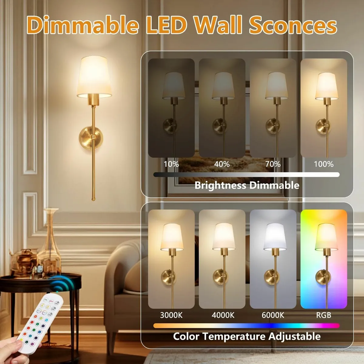 Battery-Operated Wall Sconces Fabric Shade Recharg - Image 4
