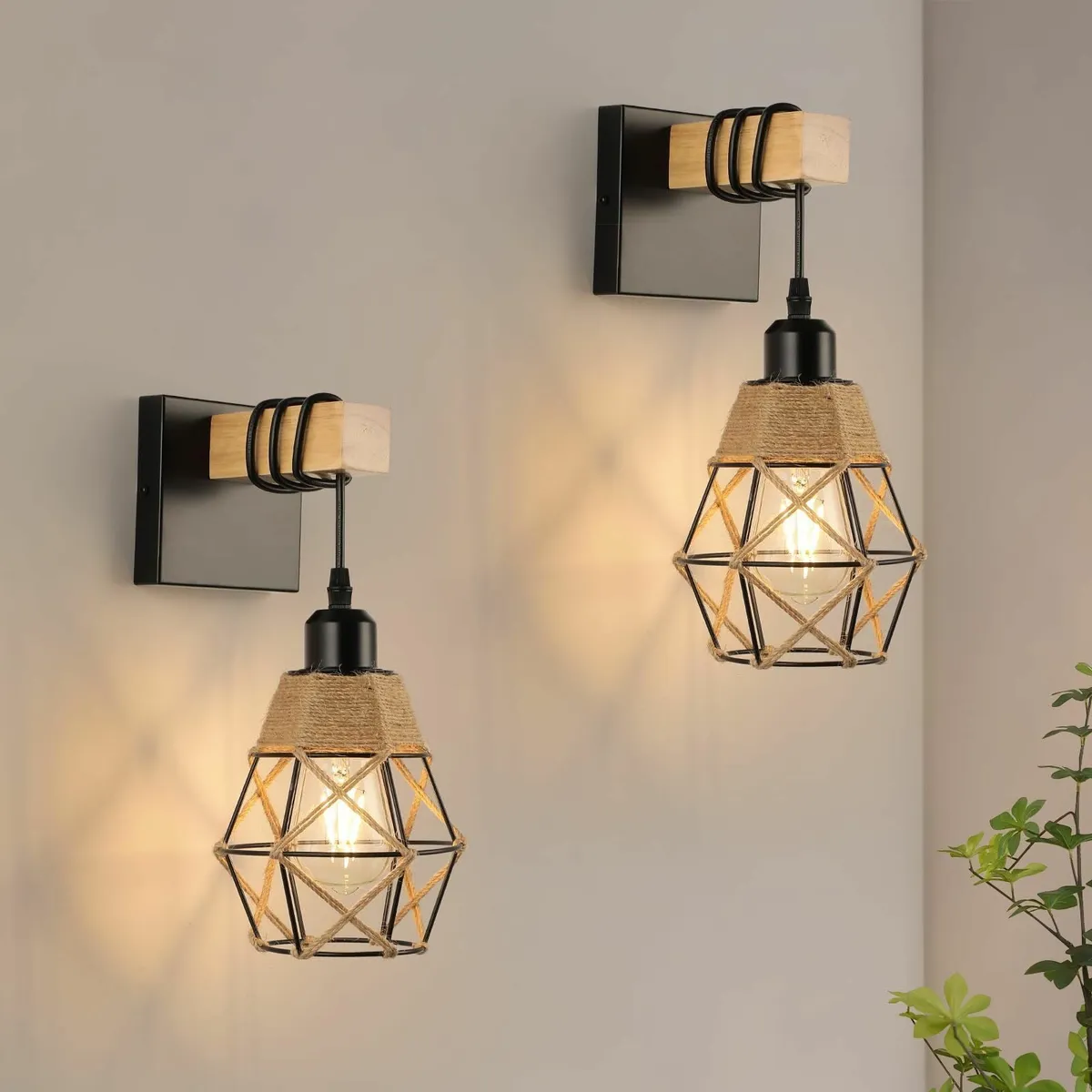 FORCOSO Wall Lights Indoor 2-Pack Vintage Wood Lam - Image 1