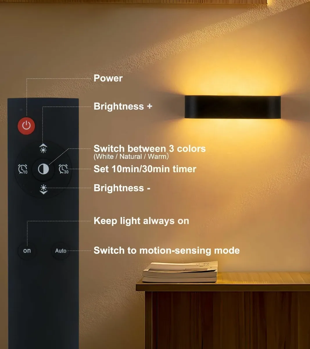 KwatTsz 2Pcs Motion Sensor Wall Lights Remote LED - Image 3