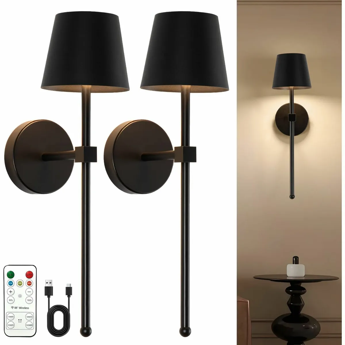 EIDEARAY Battery Operated Wall LightsBlack 10000mA - Image 1