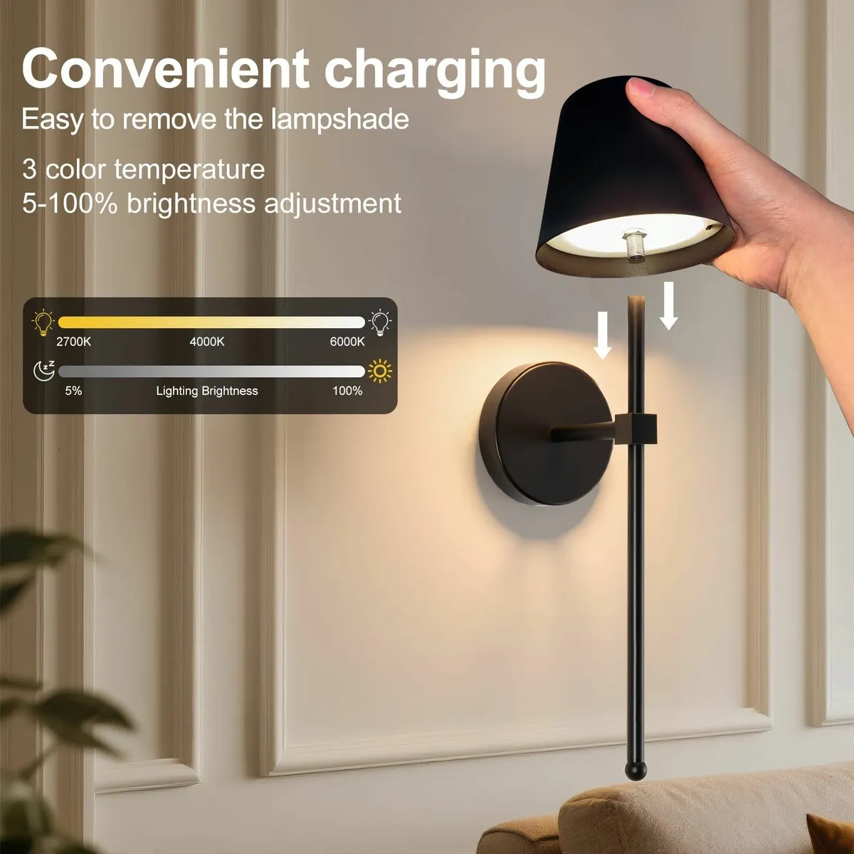 EIDEARAY Battery Operated Wall LightsBlack 10000mA - Image 2