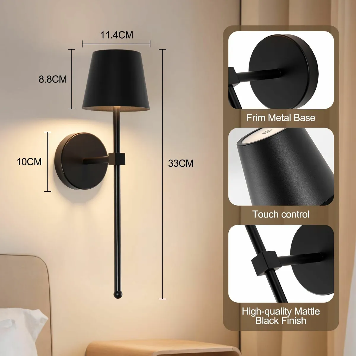 EIDEARAY Battery Operated Wall LightsBlack 10000mA - Image 3