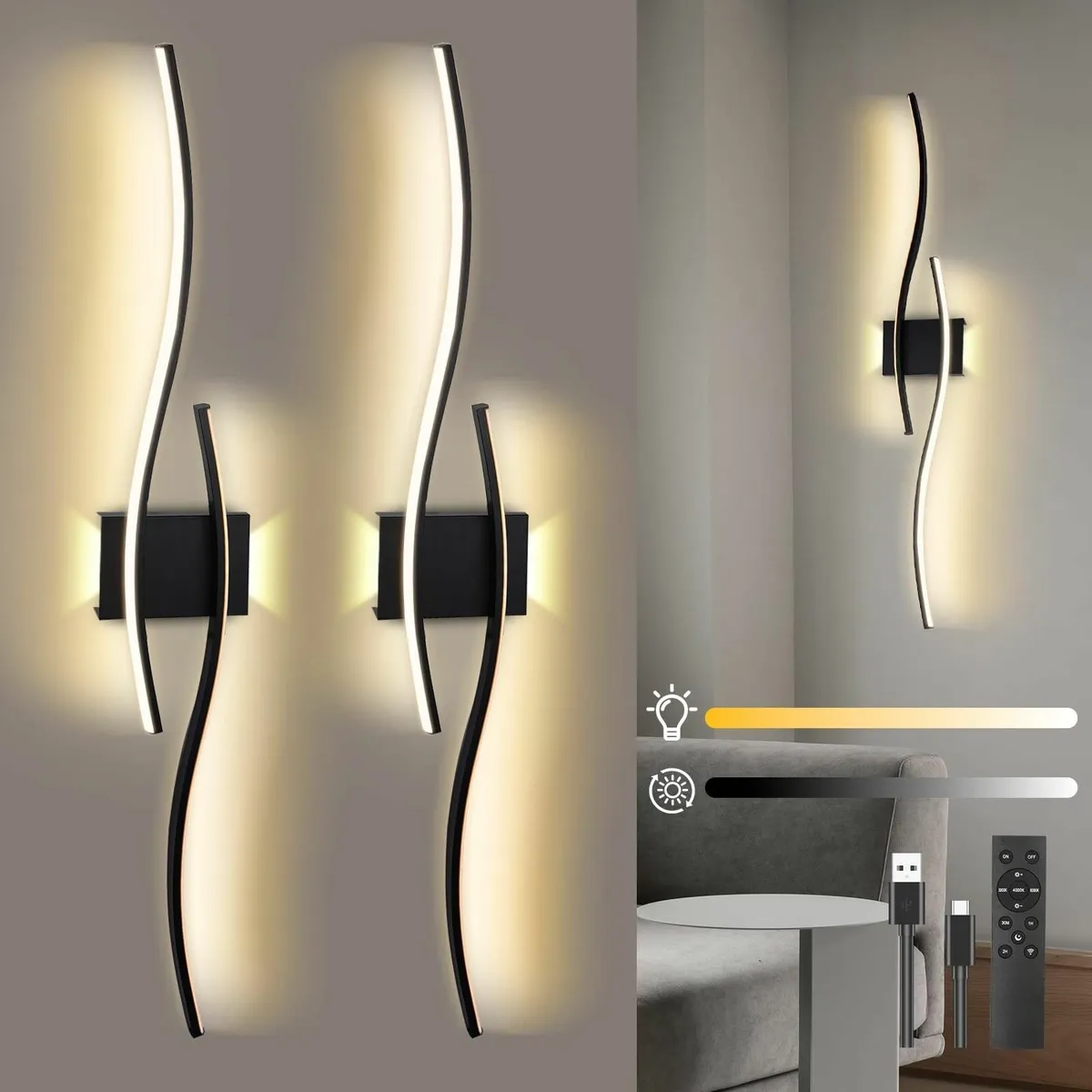 Large Rechargeable Battery Operated Wall Lights Se - Image 1