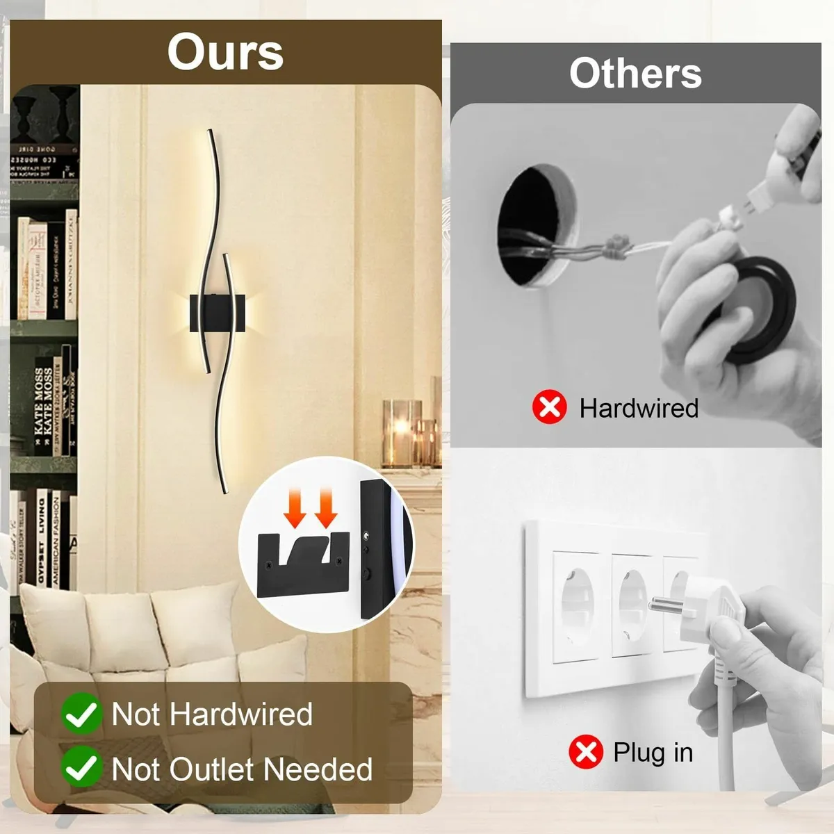 Large Rechargeable Battery Operated Wall Lights Se - Image 2