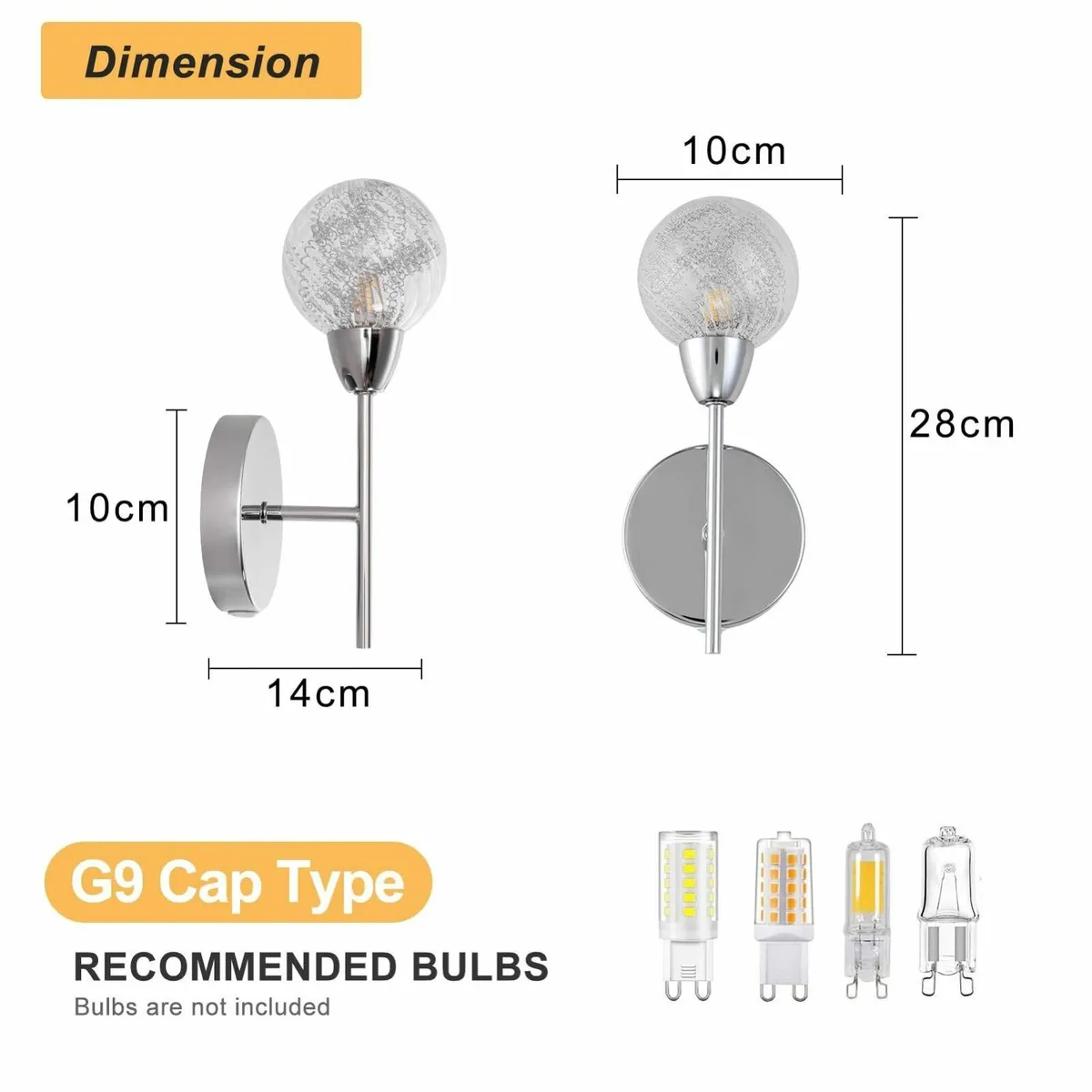 Modern Wall Lights Set of 2 BOLLA Lamp On/Off Swit - Image 3