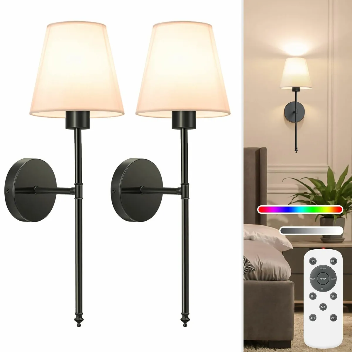 19.9 inch Battery Operated Wall Light Black Rechar - Image 1