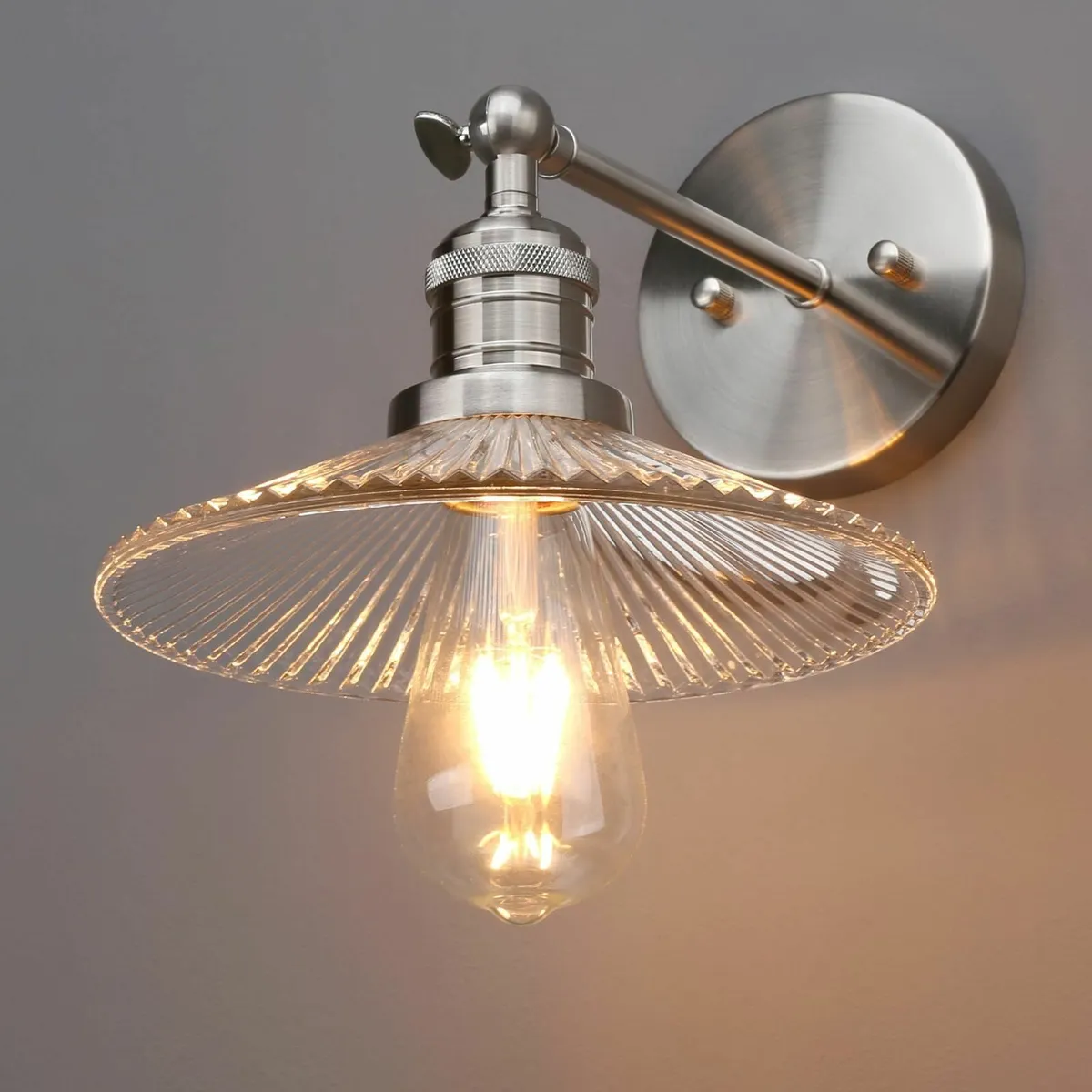 Industrial Glass Ribbed Wall Sconce Lighting Vinta - Image 1