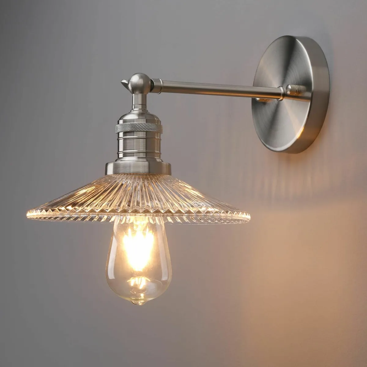 Industrial Glass Ribbed Wall Sconce Lighting Vinta - Image 2