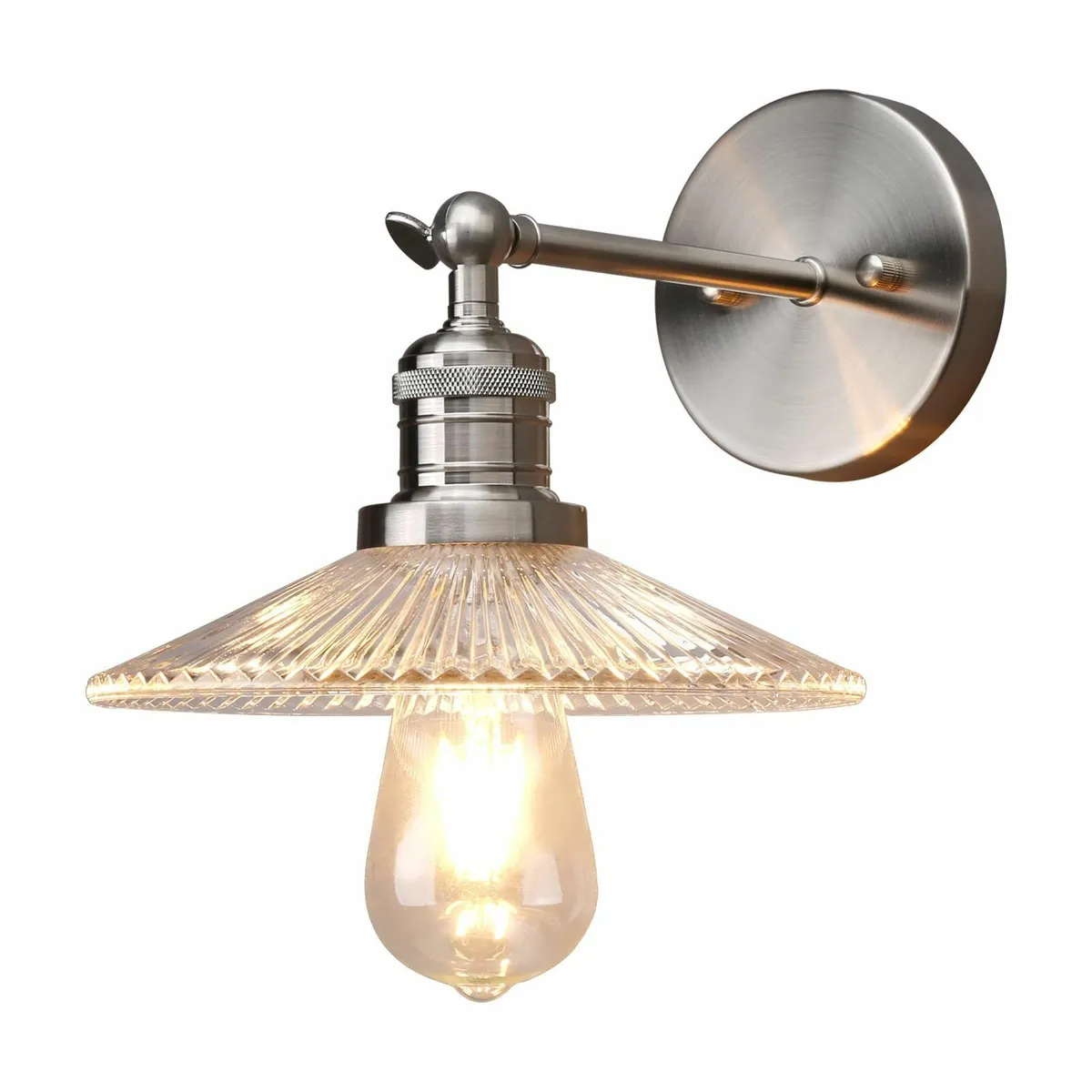 Industrial Glass Ribbed Wall Sconce Lighting Vinta - Image 3