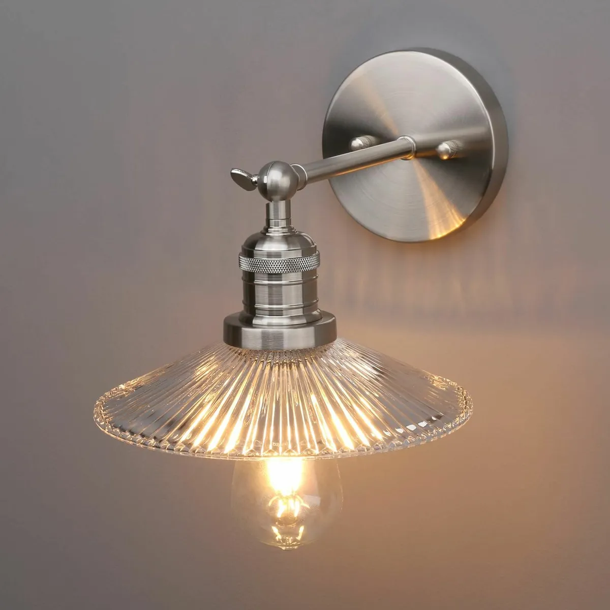 Industrial Glass Ribbed Wall Sconce Lighting Vinta - Image 4