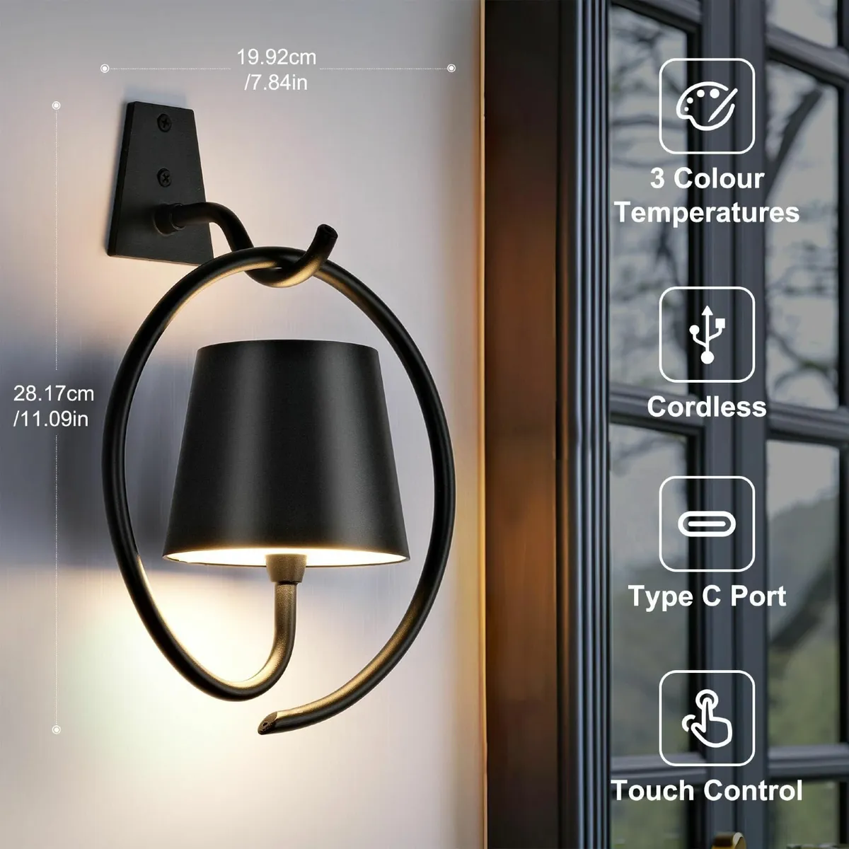 Battery Operated Wall Lights 2 Pack Rechargeable L - Image 2