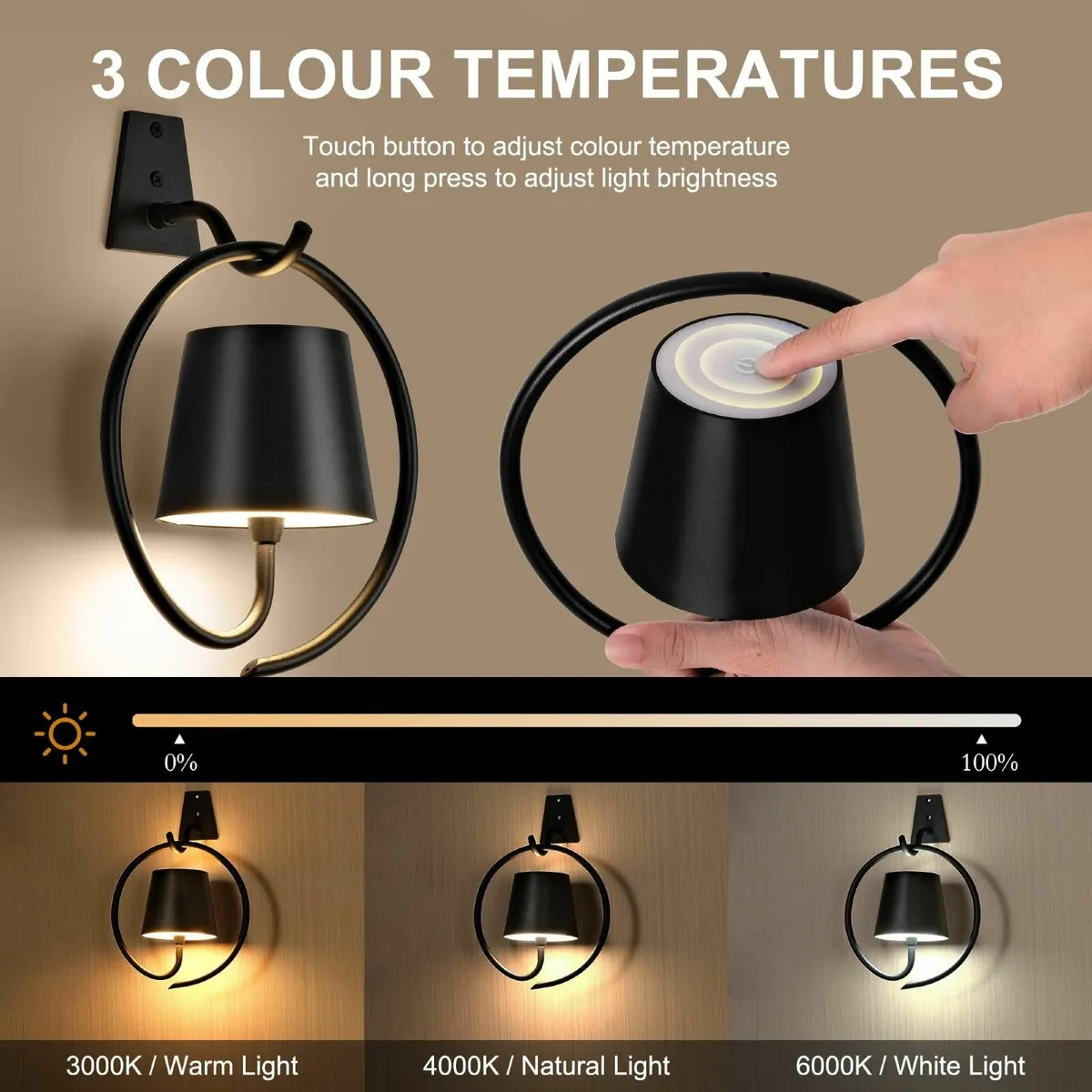 Battery Operated Wall Lights 2 Pack Rechargeable L - Image 3