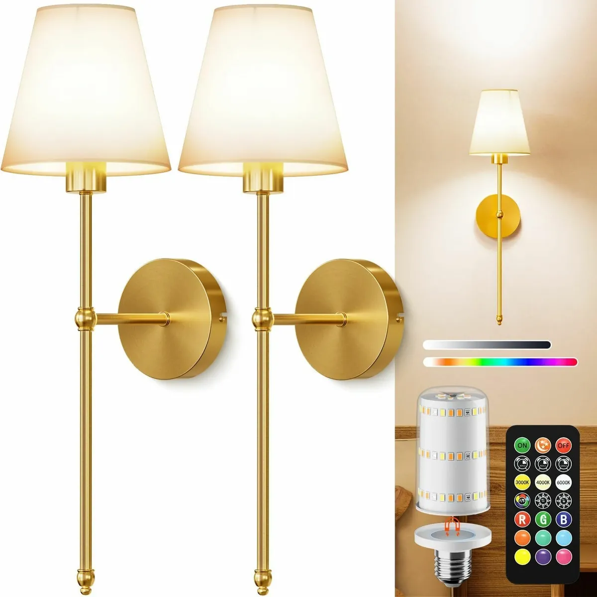 Battery Operated Wall Lights Set of 2 10000mAh Rec - Image 1