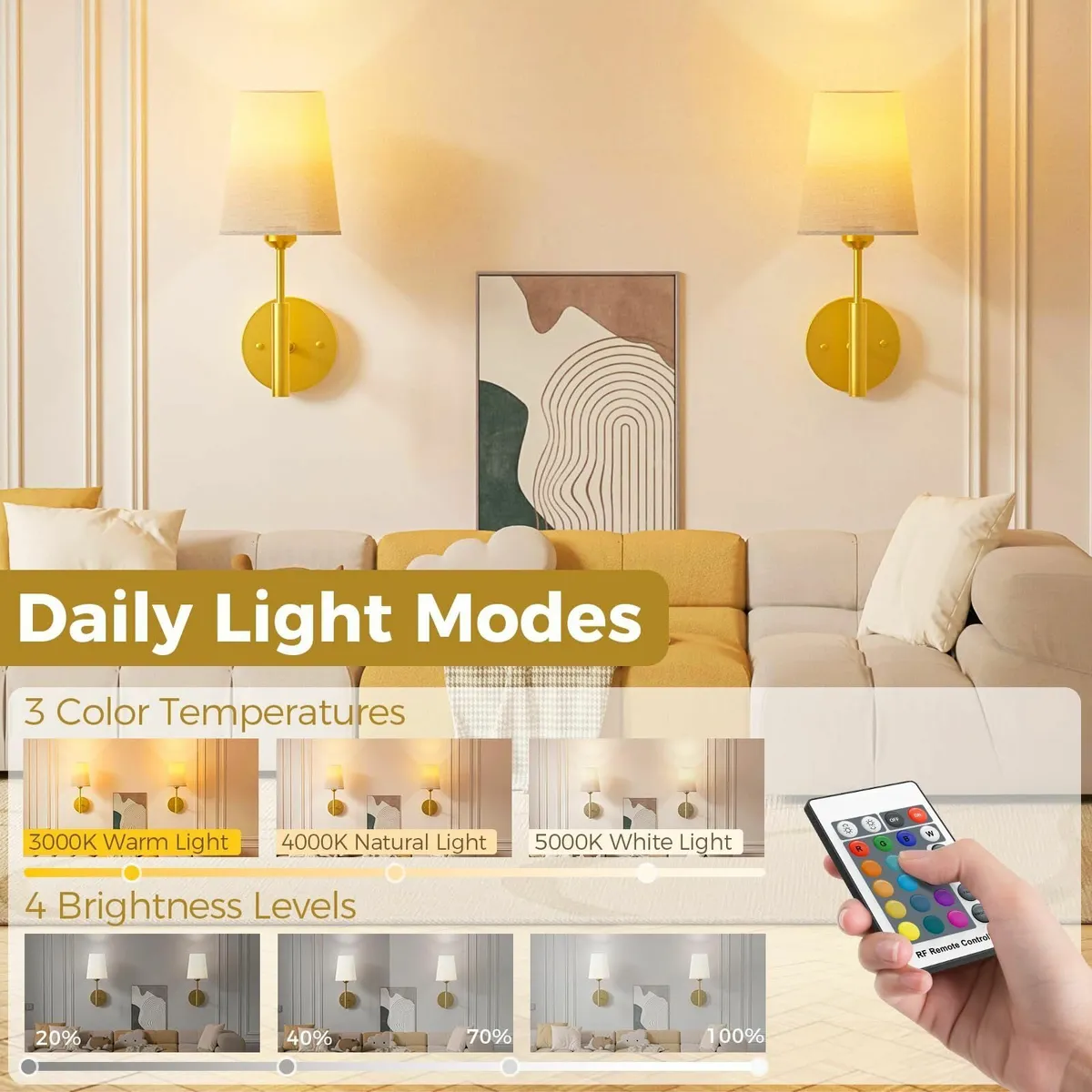 Battery Operated Wall Lights Rechargeable Wireless - Image 2