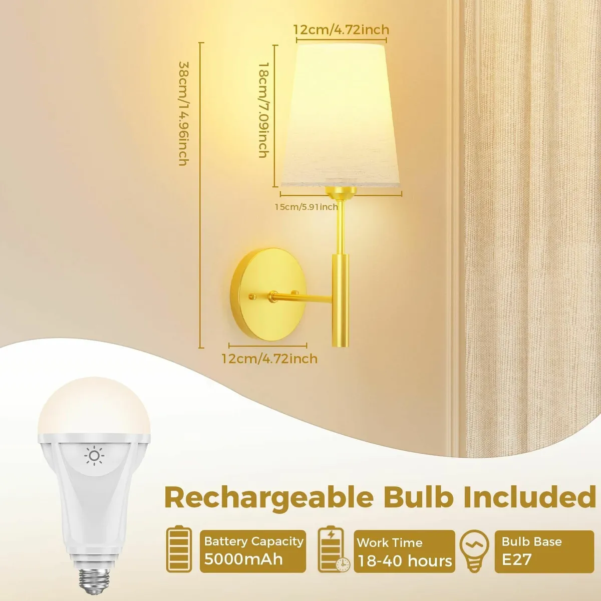 Battery Operated Wall Lights Rechargeable Wireless - Image 4