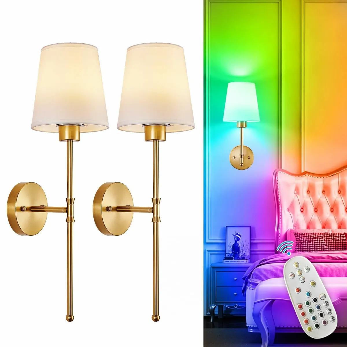 Battery Operated Wall Sconce: Black Gold Set of 2 - Image 1