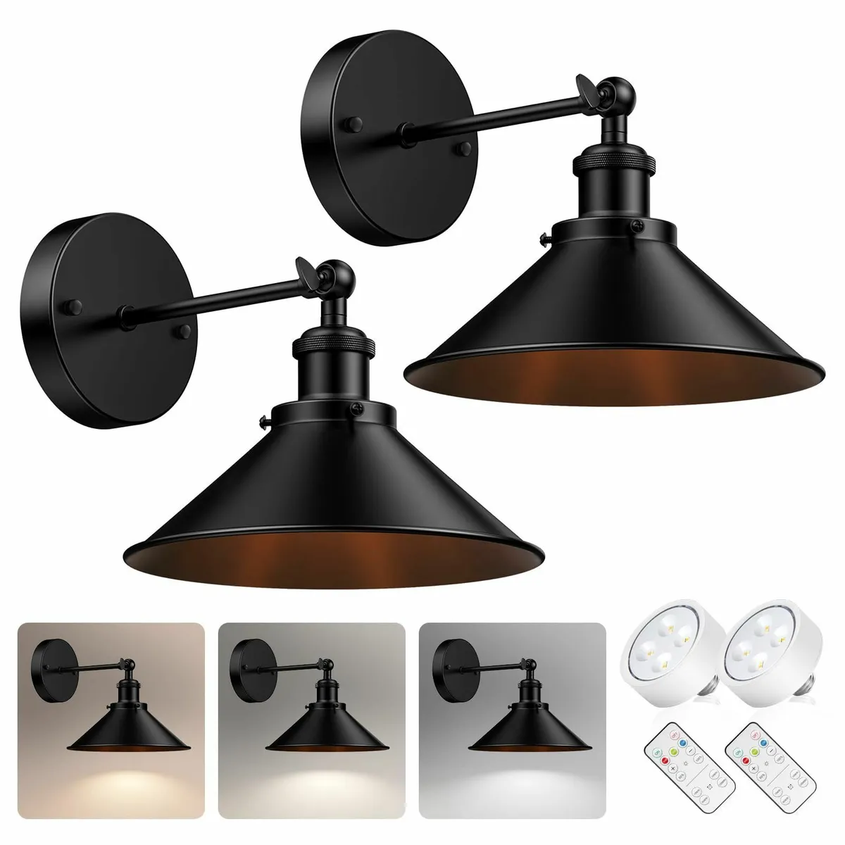 Battery Operated Wall Light Set of 2 Wireless Ligh - Image 1