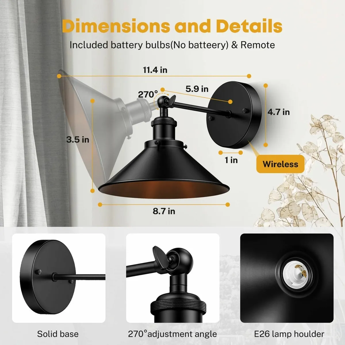 Battery Operated Wall Light Set of 2 Wireless Ligh - Image 2