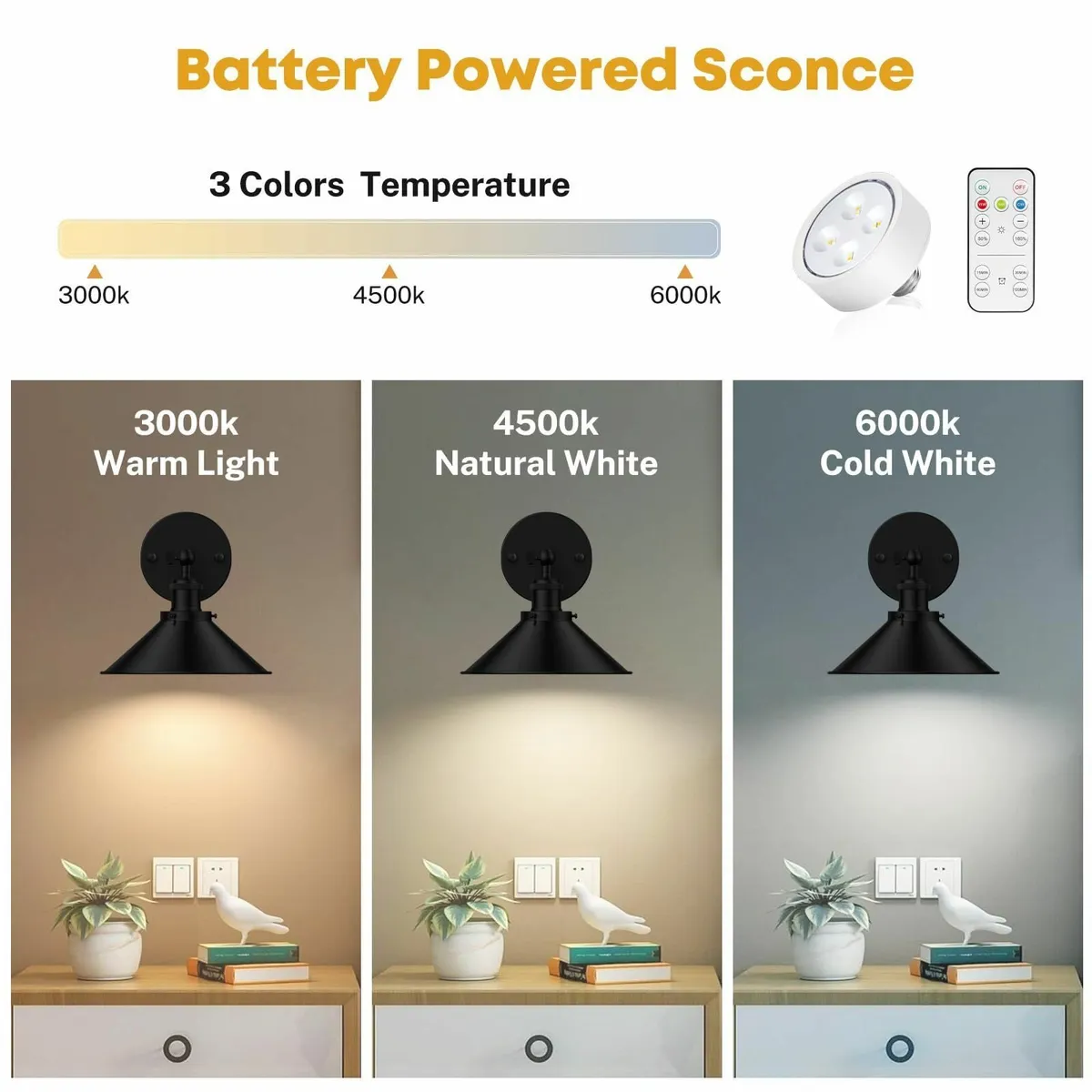 Battery Operated Wall Light Set of 2 Wireless Ligh - Image 4