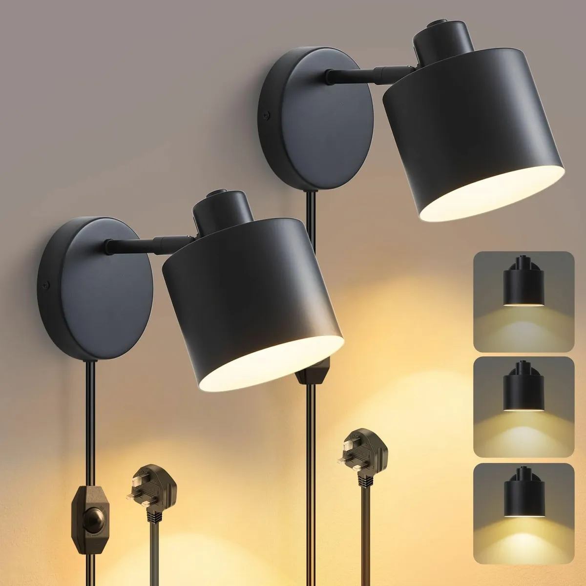 Glowlit Plug in Wall Lights Switch Dimmable Lamp 3 - Image 1