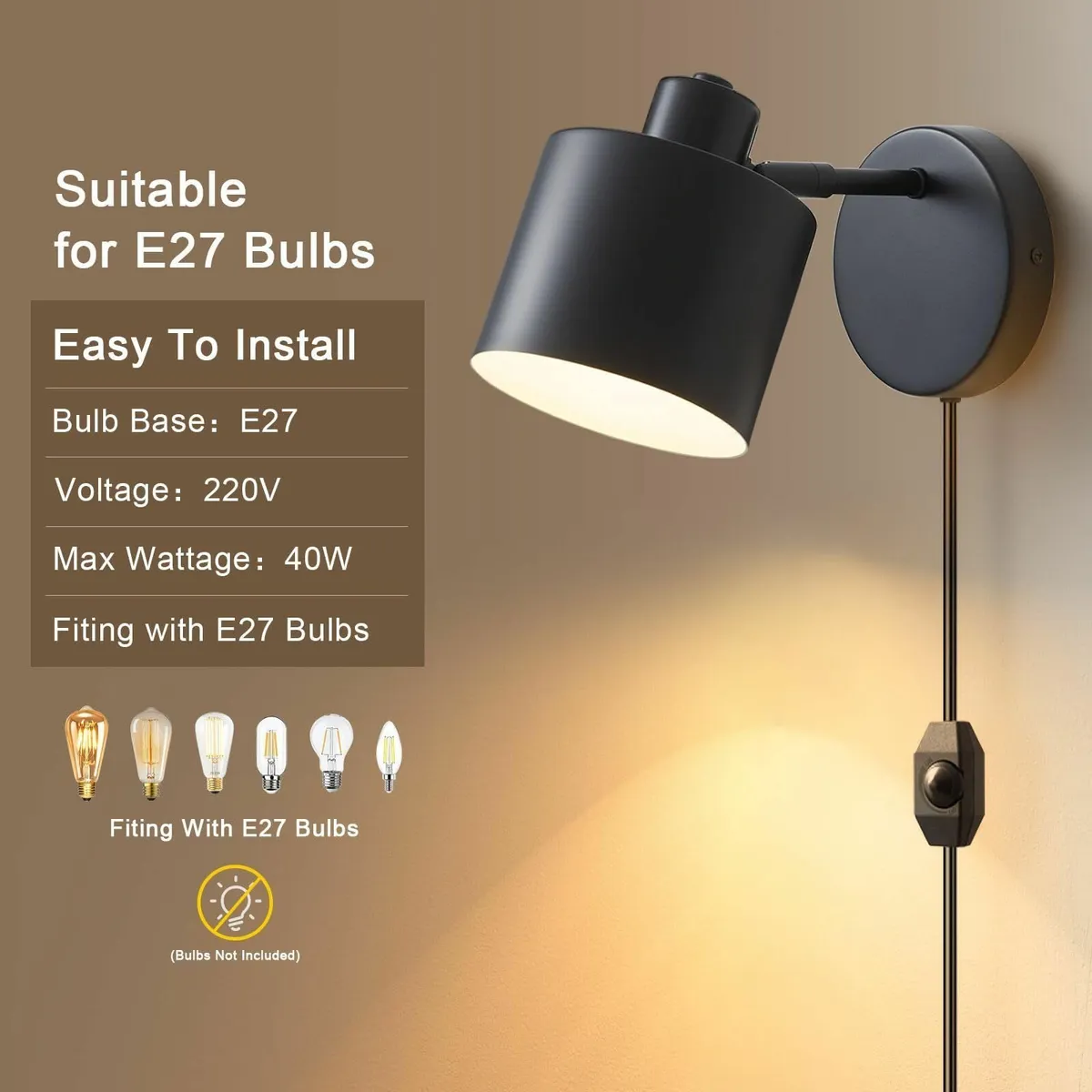 Glowlit Plug in Wall Lights Switch Dimmable Lamp 3 - Image 3