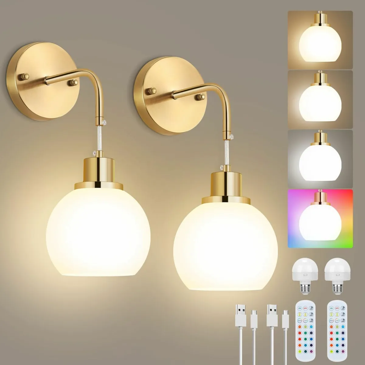 Lightess 2 Pack Battery Operated Wall Lights Glass - Image 1