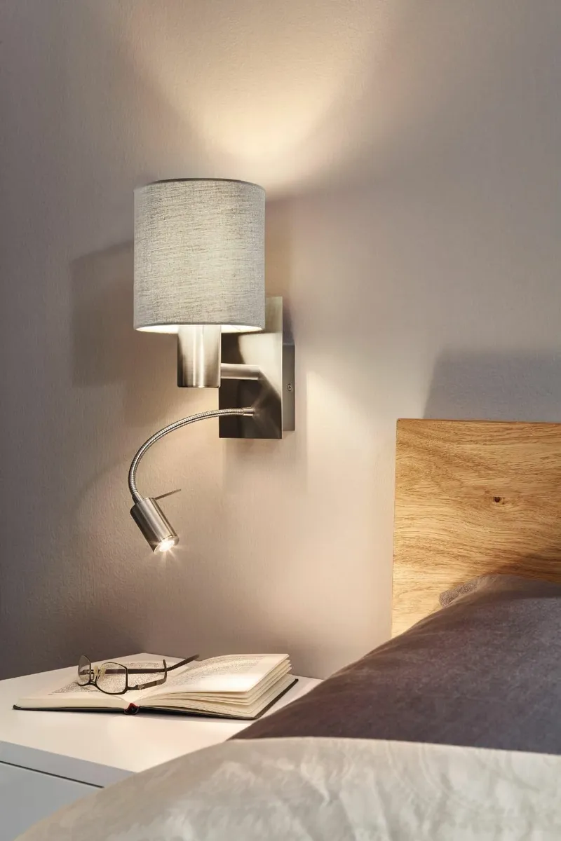EGLO Pasteri 2-Bulb LED Fabric Wall Lamp Steel and - Image 2