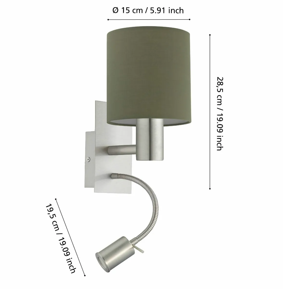 EGLO Pasteri 2-Bulb LED Fabric Wall Lamp Steel and - Image 3