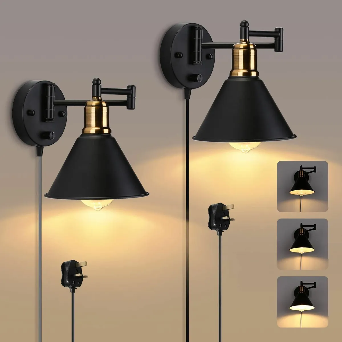 Lightess Plug in Wall Lights for Bedroom Industria - Image 1
