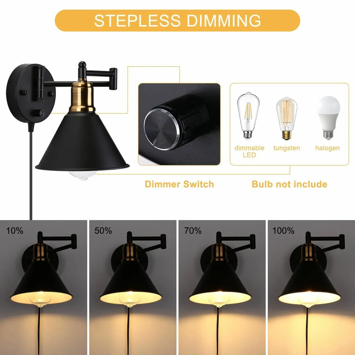 Lightess Plug in Wall Lights for Bedroom Industria - Image 2