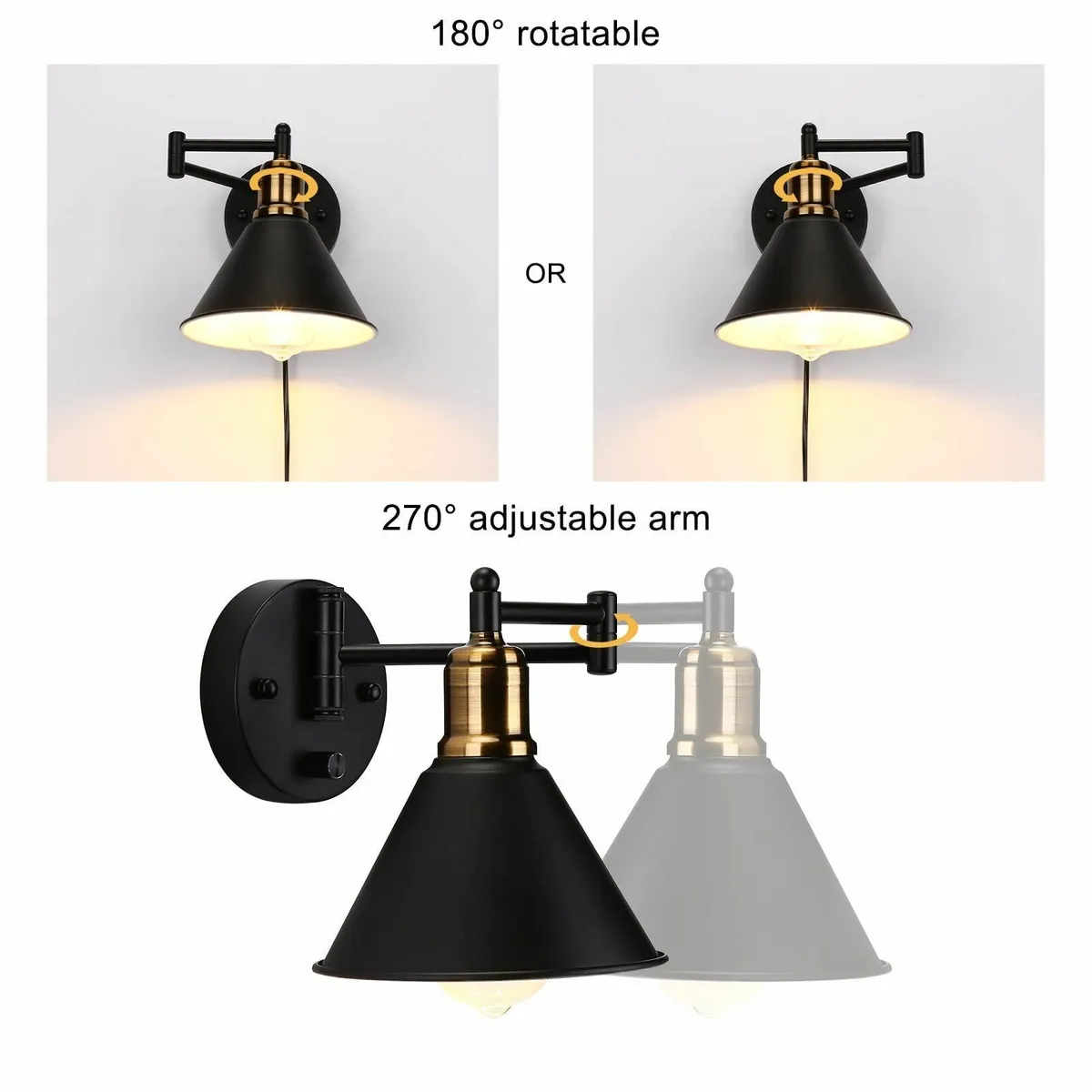 Lightess Plug in Wall Lights for Bedroom Industria - Image 3