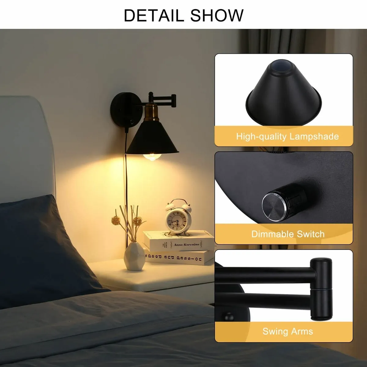 Lightess Plug in Wall Lights for Bedroom Industria - Image 4