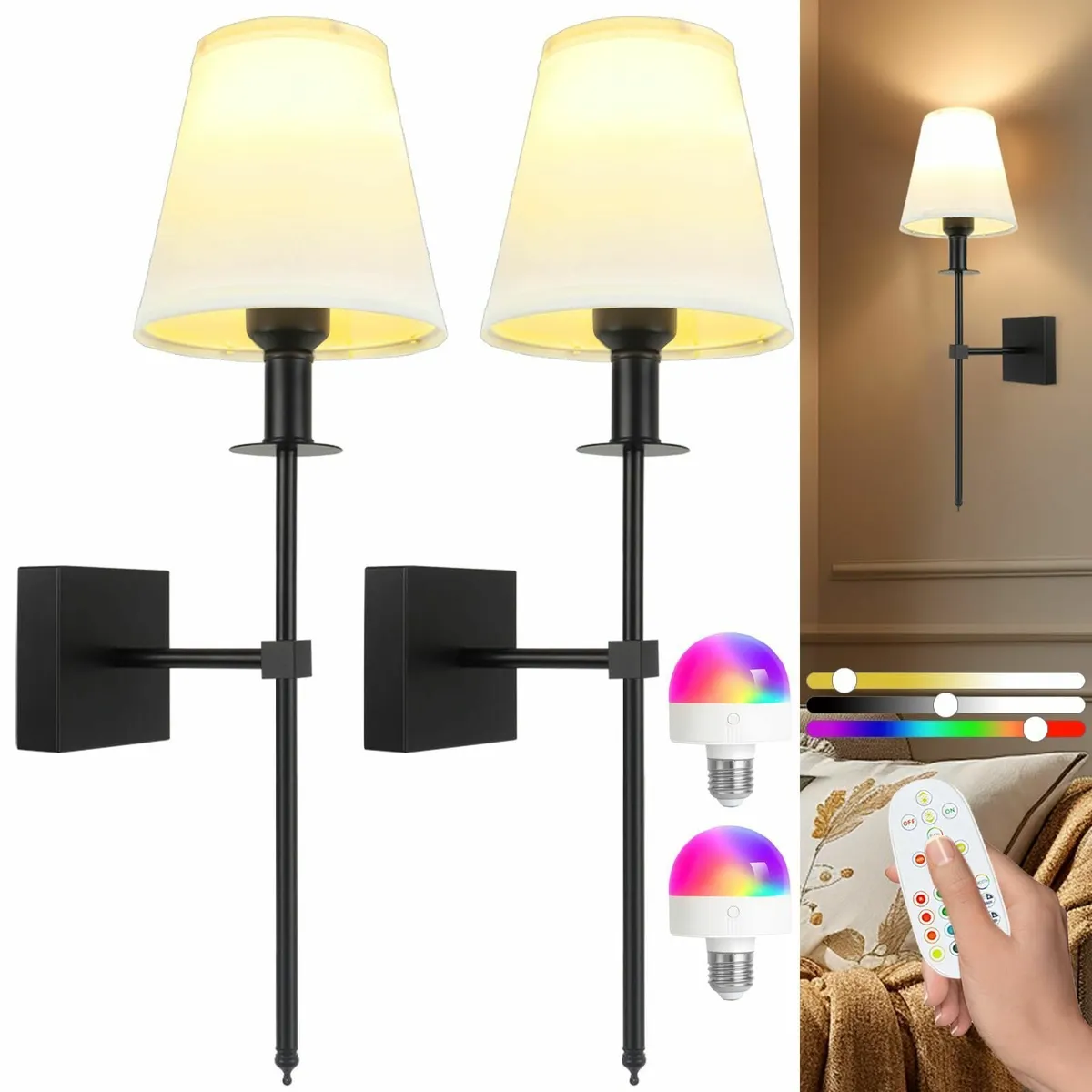 Rechargeable Battery Operated Wall Sconces - Wirel - Image 1